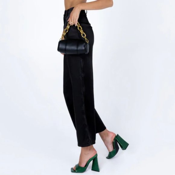 Princess Polly Huxley Black Satin Wide Leg Trouser Pants 8 - Picture 4 of 10